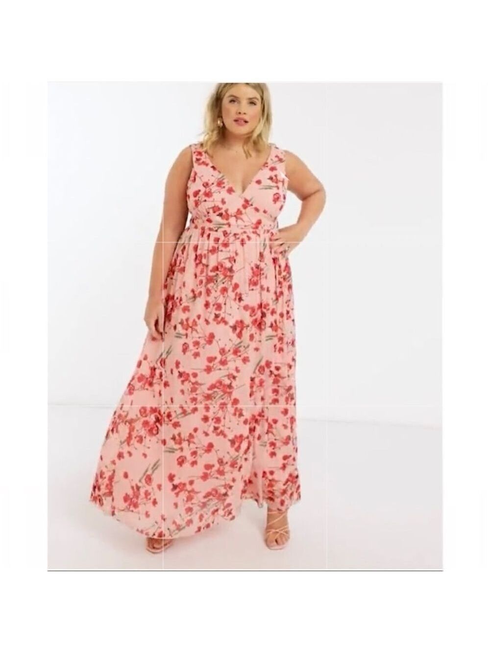 Little Mistress Plus Plunge Maxi Dress in Poppy Print - Size 16